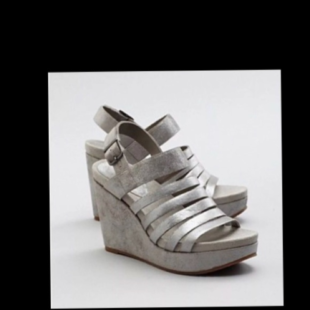 Eileen Fisher Metallic Silver  Wedge Sandals